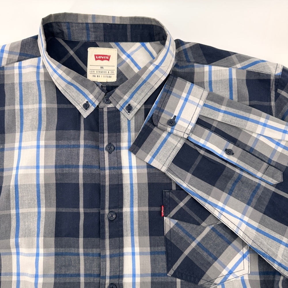 Levi's XXL Mens Button Down Shirt Plaid Long Sleeve Casual Cotton‎ Blend
